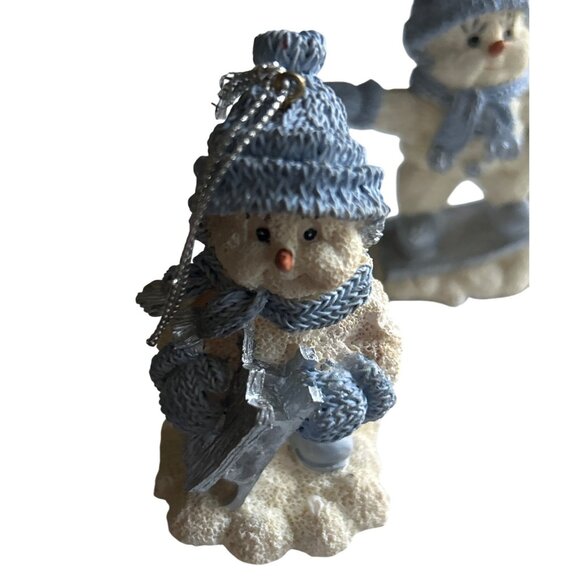 Vtg 1999 Encore Snow Buddies Snowboarding & Sledding Snowman Christmas Ornaments - Picture 4 of 5